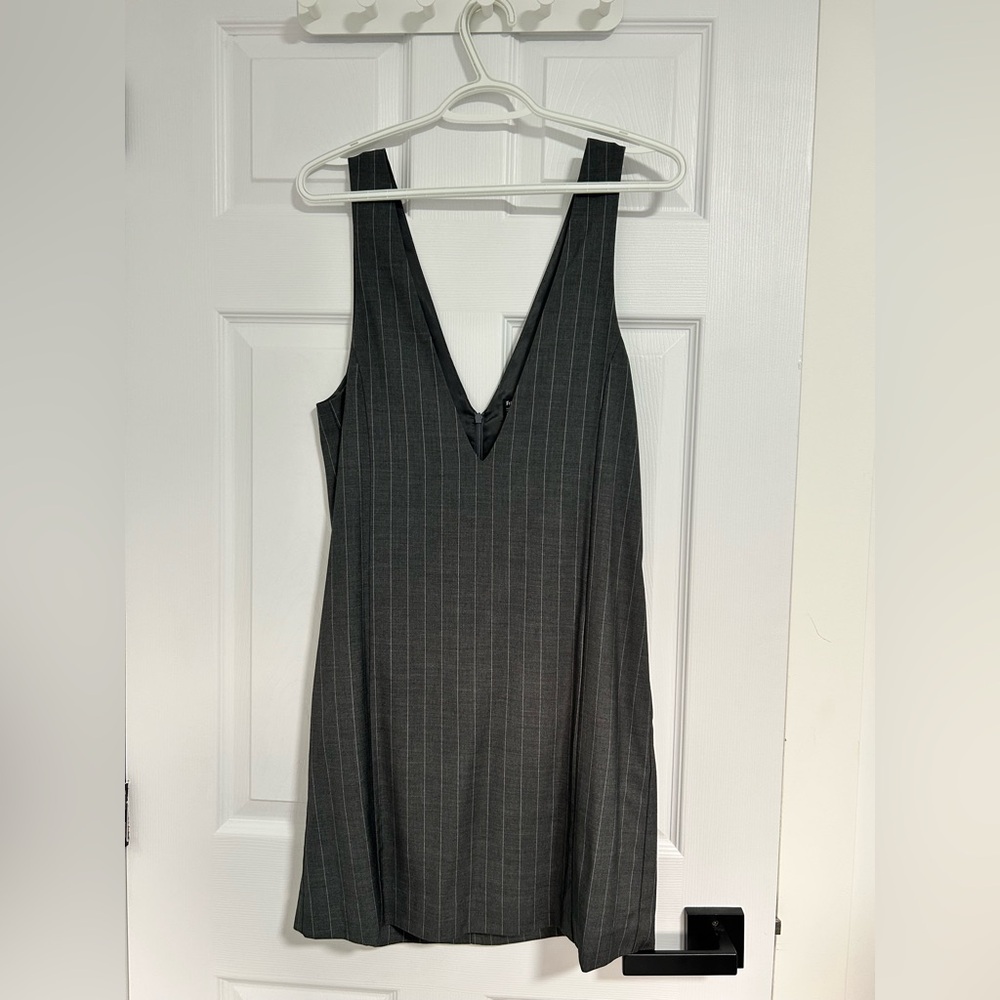 Elegant Gray Pinstripe Dress